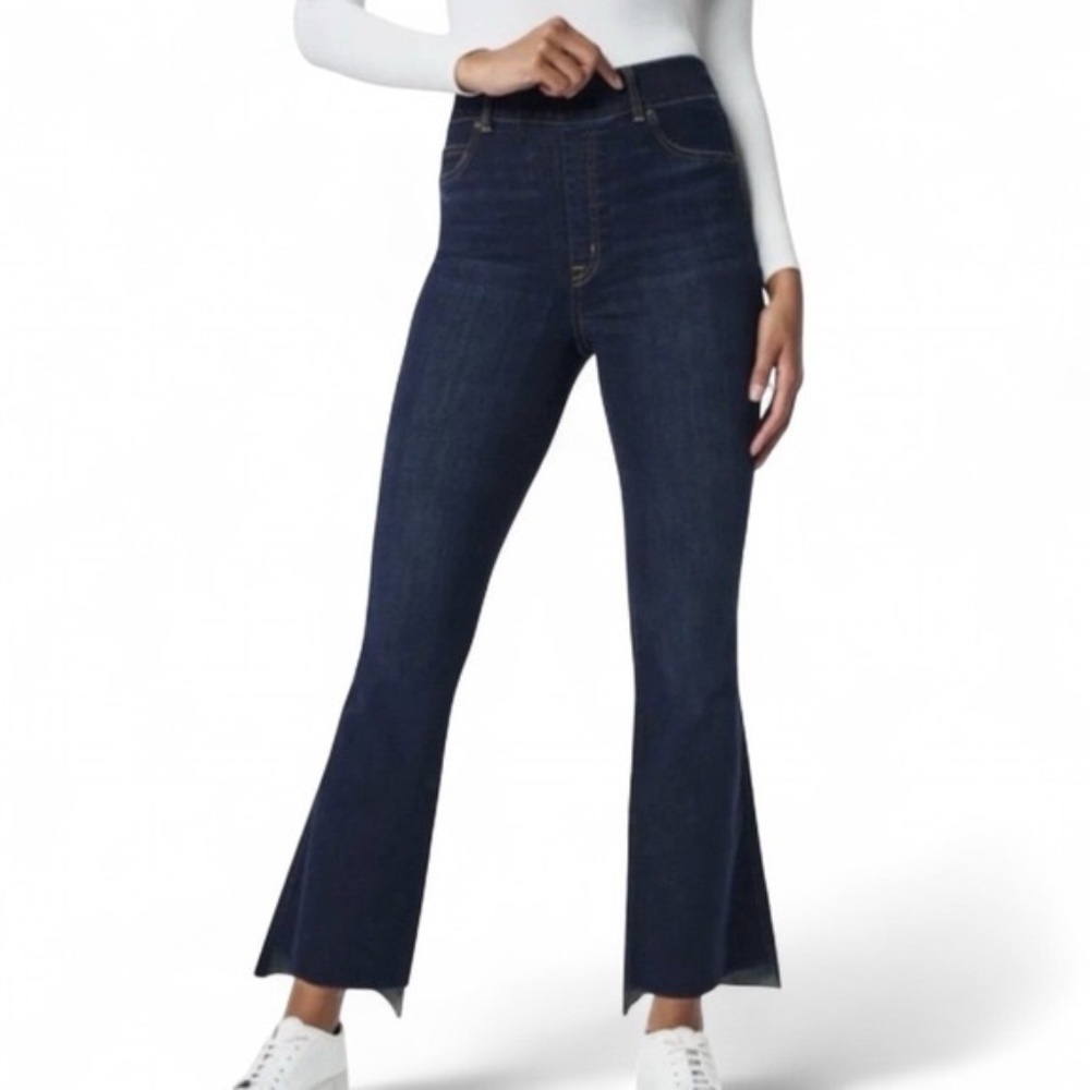 SPANX Step Hem Ankle Kick Flare Pull on Stretch Jeans Midnight Shade LARGE TALL